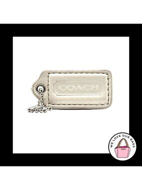 2" Medium COACH White Leather Nickel Key Fob Bag Charm Keychain Hang Tag